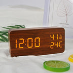 Electronic Alarm Clock Multifunctional Digital Display Temperature And Humidity Time Wood